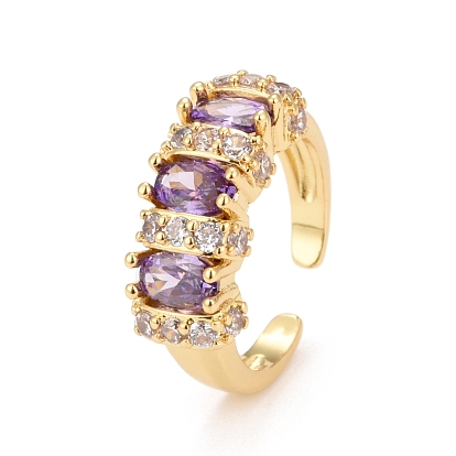 Bagues de manchette en zircone cubique violette bling, anneaux ouverts en laiton pour femmes