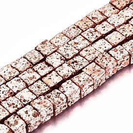 Electroplated Natural Lava Rock Beads Strands, Bumpy, Cube