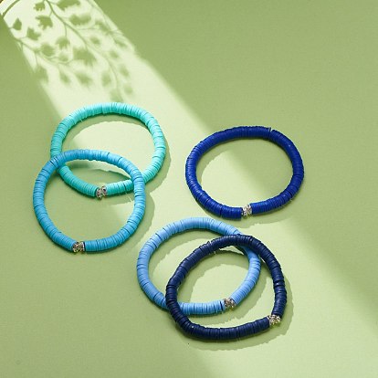 5 pcs 5 couleurs ensembles de bracelets extensibles faits à la main en argile polymère heishi surfeur, bijoux preppy pour femme