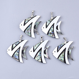 Shell Pendants, with Brass Findings, Tropical Fish, Platinum