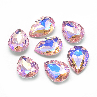 Pointed Back Glass Rhinestone Cabochons, Back Plated, Faceted, AB Color Plated, Drop