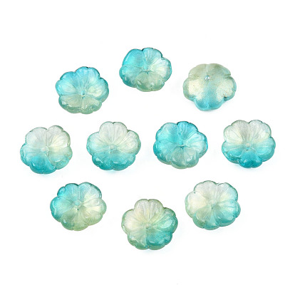 Perles de verre peintes par pulvérisation transparent, avec de la poudre de paillettes, deux tons, fleur
