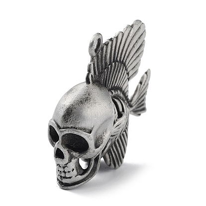 Tibetan Style Alloy Pendant, Frosted, Fish with Skull Charm