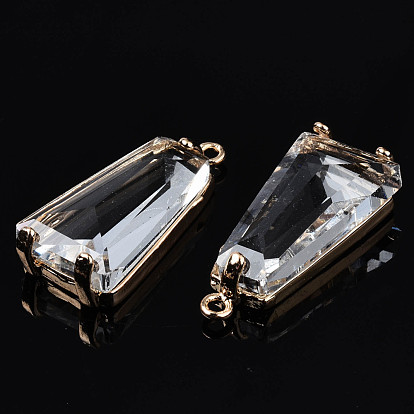 Transparent Glass Pendants, with Brass Findings, Long-Lasting Plated, Faceted, Trapezoid