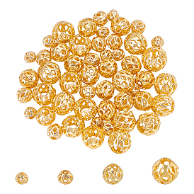 CHGCRAFT 80Pcs 4 Style Brass Hollow Beads, Long-Lasting Plated, Round