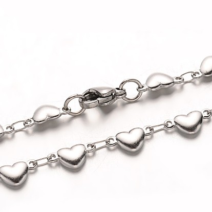 304 lien de coeur d'acier inoxydable bracelets, avec fermoir pince de homard, 210 mm, Liens: 9x4x2 mm