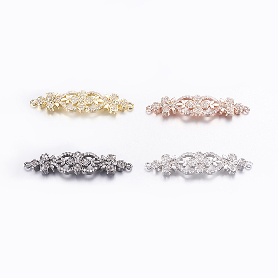 Brass Micro Pave Cubic Zirconia Links, Long-Lasting Plated, Flower
