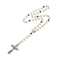 Colliers de perles de chapelet en hématite synthétique et verre pour femmes, colliers pendentifs en alliage croix de jésus
