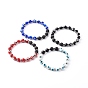Handmade Evil Eye Lampwork Beaded Stretch Bracelets, with Natural Lava Rock & 304 Stainless Steel Beads