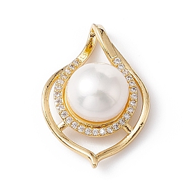 Natural Cultured Freshwater Pearl Pendants, with Brass Micro Pave Cubic Zirconia Findings, Golden, Teardrop