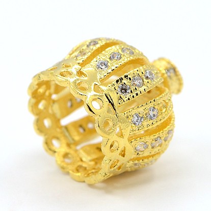 CZ Jewelry Brass Micro Pave Cubic Zirconia Bead Caps, Crown, 13x13mm, Hole: 1mm