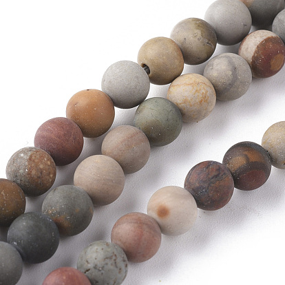 Natural Ocean Jasper Beads Strands, Frosted, Round