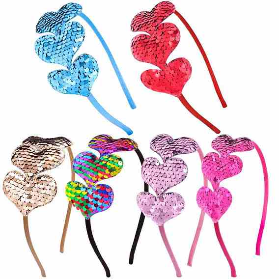 Тканевые повязки на голову с пайетками в форме сердца, аксессуары для волос на день святого валентина для девочек