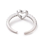 Clear Cubic Zirconia Hollow Out Heart Open Cuff Ring, Brass Jewelry for Women