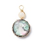 Resin Pendants, with Natural Moonstone Beads and Eco-Friendly Copper Wire Wrapped, Colorful, Half Round Charm