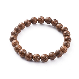 Bracelets extensibles en perles de bois unisexes, ronde