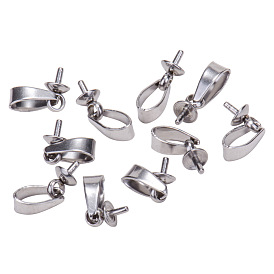 PandaHall Elite 201 Stainless Steel Cup Pearl Peg Bails Pin Pendants, For Half Drilled Beads, 12x4mm, Hole: 2.5mm, Pin: 1mm
