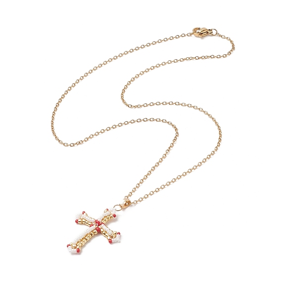 Collier pendentif croix en perles de rocaille japonaises, or 304 bijoux en acier inoxydable pour femmes