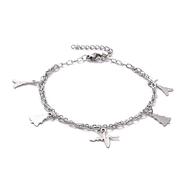 304 Stainless Steel Double Chains Multi-strand Bracelets, Tree & Heartbeat & Crown 201 Stainless Steel Charm Bracelet for Women