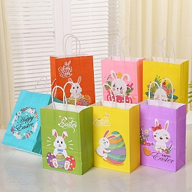 Lapin avec des sacs en papier motif oeuf de pâques, sacs-cadeaux, sacs à provisions, avec poignées, pour Pâques