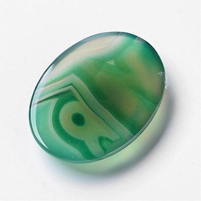 Natural Green Agate Cabochons, Flat Back, Oval, Dyed