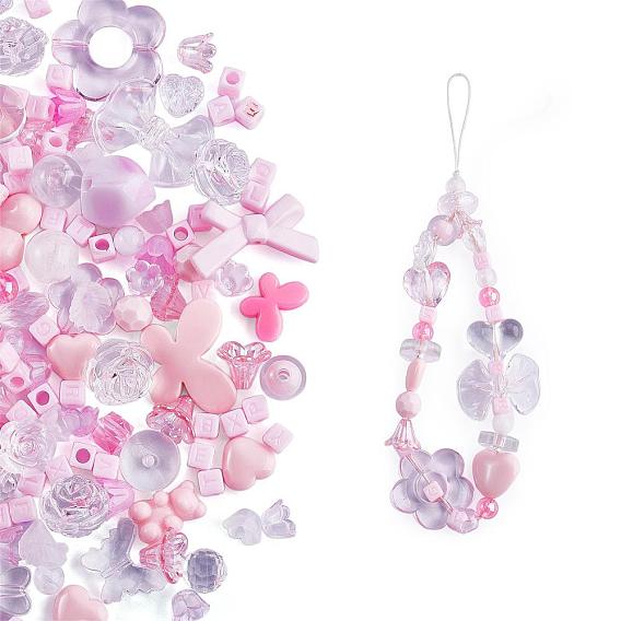 150 pièces perles acryliques roses aléatoires ours pastel perles entretoises papillon perles en vrac pour bijoux porte-clés téléphone lanière faisant