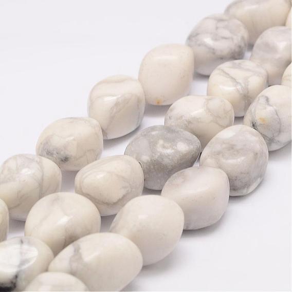 Howlite naturelle rangées de perles, pierre tombée, nuggets