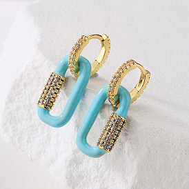 Boucles d'oreilles pendantes géométriques style bohème avec gouttes en zircon pour femme, cuivre plaqué en or véritable.