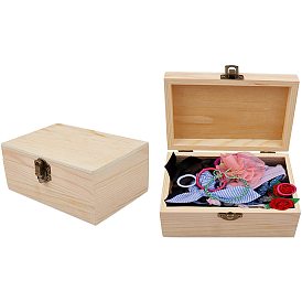 Boîte à bijoux en bois de pin non fini, cas de trésor de coffre de rangement bricolage, avec fermoirs à verrouillage, rectangle
