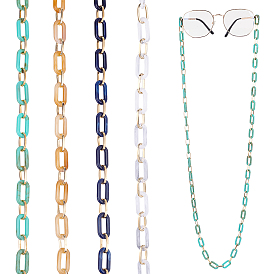 PandaHall Elite 4 Strands 4 Colors Handmade Acrylic & Aluminium Cable Chains, Imitation Gemstone, Oval, for Jewelry Making, Light Gold