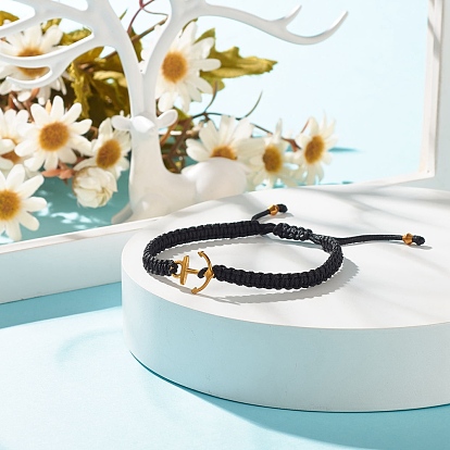 Bracelet de perles tressées d'ancre d'alliage, bracelet d'amitié réglable pour femme