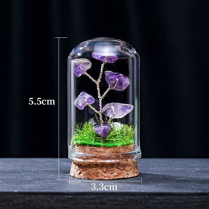 Природный драгоценный камень украшения дисплей, миниатюрные растения, террариум со стеклянным колпаком и пробковым основанием, дерево