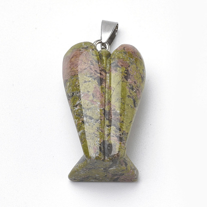 Смешанные ангел драгоценный камень подвески с медными застежками, Платиновый металл, 40x22x15 мм, отверстие : 10x4 мм