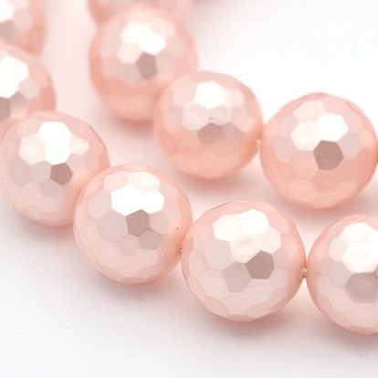Round Shell Pearl Bead Strands, Faceted