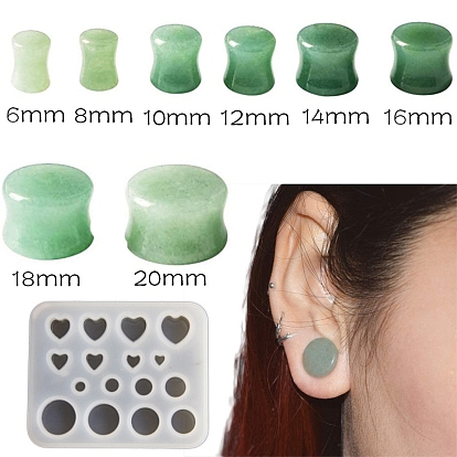 Coeur et forme ronde bricolage jauges d'oreille tunnels de chair bouchons moule en silicone, moules de résine, pour la résine UV, fabrication artisanale de résine époxy