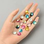 30Pcs 6 Colors Resin Cabochons, AB-Color, Flat Round with Mermaid Fish Scale