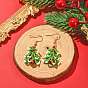 Seed & Imitation Pearl Christmas Tree Dangle Earrings, 304 Stainless Steel Earrings