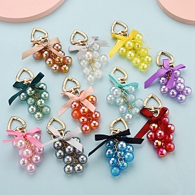 Acrylic Grape Shape Pendant Decorations, with Alloy Swivel Clasps and Polyester Bowknot