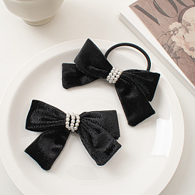 Vintage Velvet Pearl Circle Bow Hair Tie Simple Black Duckbill Clip Hair Accessory