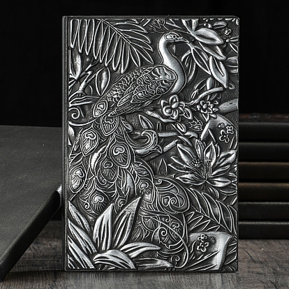 3D Embossed PU Leather Notebook, A5 Peacock Pattern Journal, for School Office Supplies