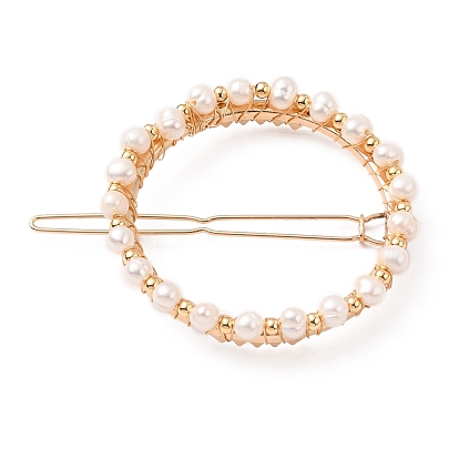 Pinzas para el cabello de la garra de la aleación, Con perlas naturales cultivadas en agua dulce., forma de anillos, sin plomo y cadmio