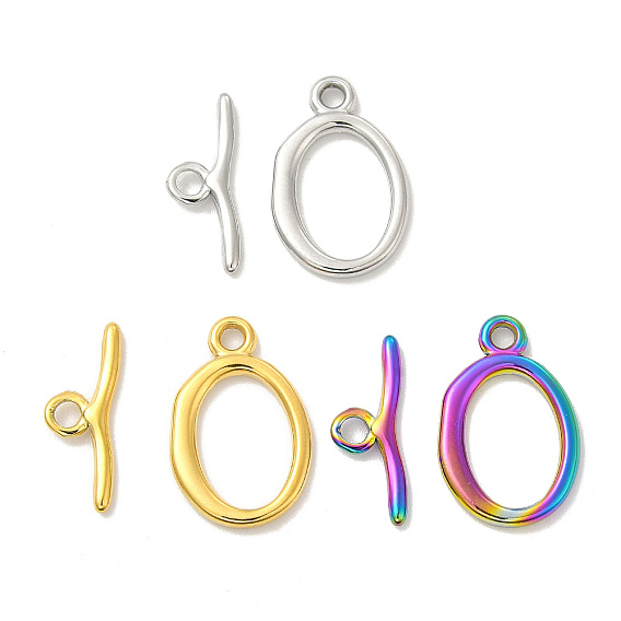 Ion Plating(IP) 304 Stainless Steel Toggle Clasps, Oval
