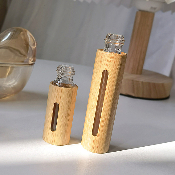 Botellas de spray de vidrio portátiles vacías, con bambú, Recipiente de perfume de viaje de botella interior de vidrio desmontable recargable