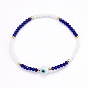 Faceted Glass Beaded Stretch Bracelets, with Evil Eye Lampwork Round Beads and 304 Stainless Steel Beads, Golden