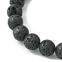 Bracelet extensible en perles de lave naturelle et d'obsidienne argentée avec breloques en alliage