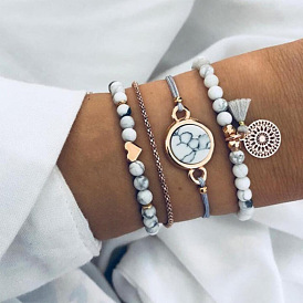 Chic Marble Pattern Beaded Jewelry Set - Bracelet and Bangle Combo with Four-Piece Bedding Ensemble