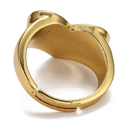 Adjustable Brass Enamel Finger Rings, Heart, Real 18K Gold Plated