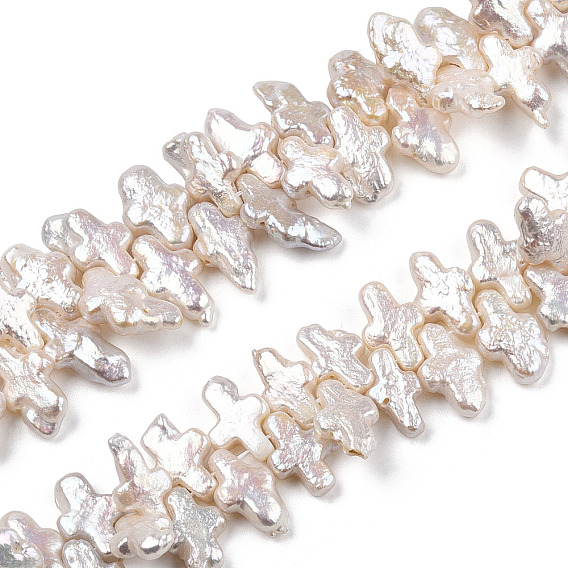 Perles de nacre naturelle brins Keshi, perle de culture d'eau douce de style baroque, croix