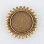 Vintage Alloy Brooch Cabochon Bezel Settings, with Iron Pin Brooch Back Bar Findings, Flower, Cadmium Free & Nickel Free & Lead Free, Flat Round Tray: 25mm, 38x2mm, Pin: 0.6mm