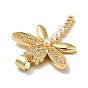 Brass Micro Pave Cubic Zirconia Pendants, with Plastic Imitation Pearl Bead, Long-Lasting Plated, Real 18K Gold Plated, Dragonfly